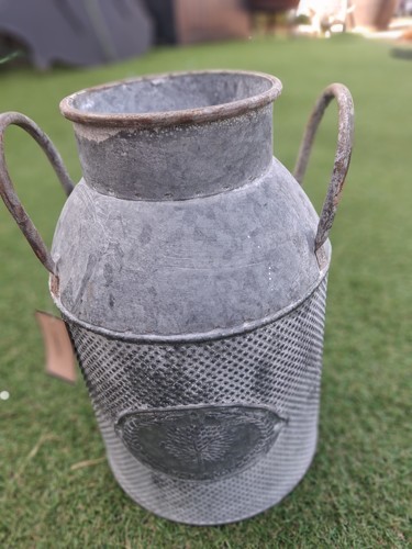 Vintage grey tin milk churn - tin,