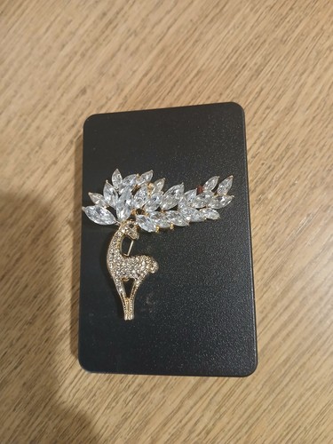 Rhinestoned stag brooch gold - stag,