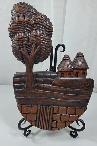 Vtg wooden hand carved tree - vtg,