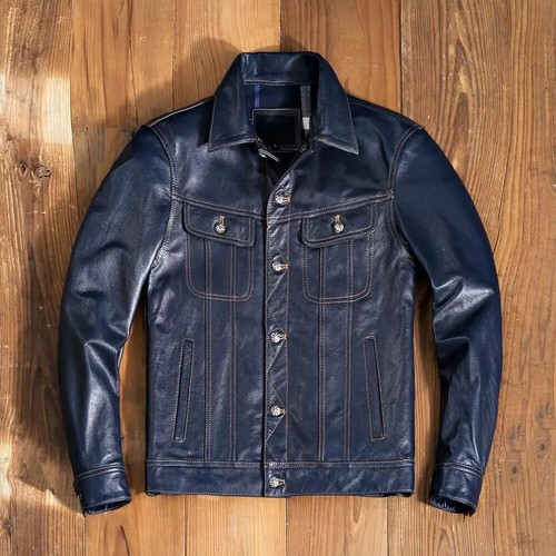 Blue tracker leather - blue, jacket
