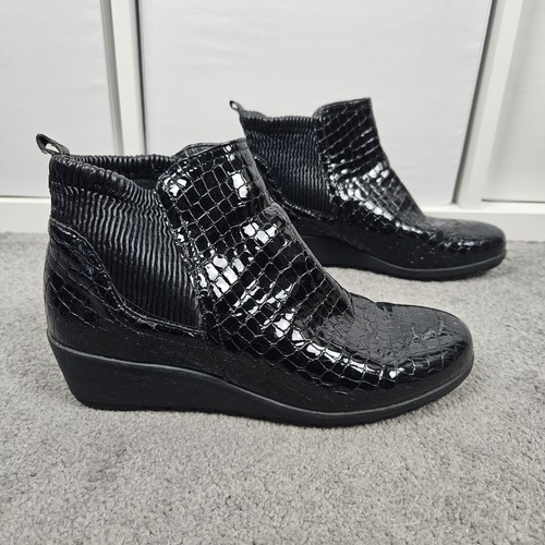 Caprice black leather ankle - black,
