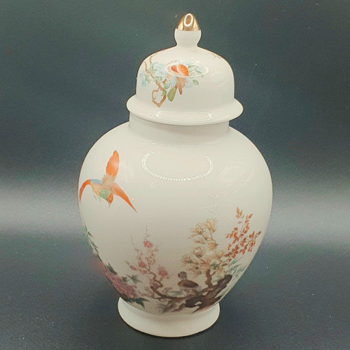 White ceramic bird floral - &,