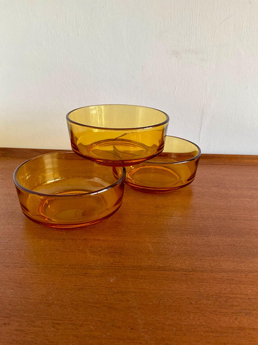 Three retro amber glass bowls - retro,
