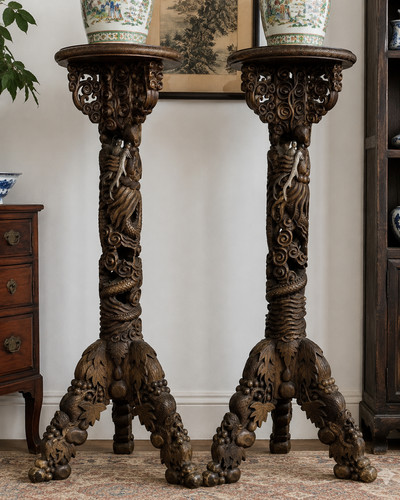 Pair antique chinese carved - pair,