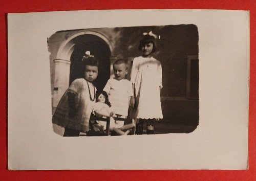Children postcard with doll - children's,