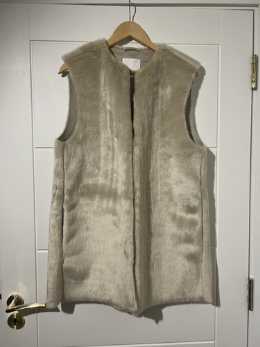 Beige faux fur long vest - fur,
