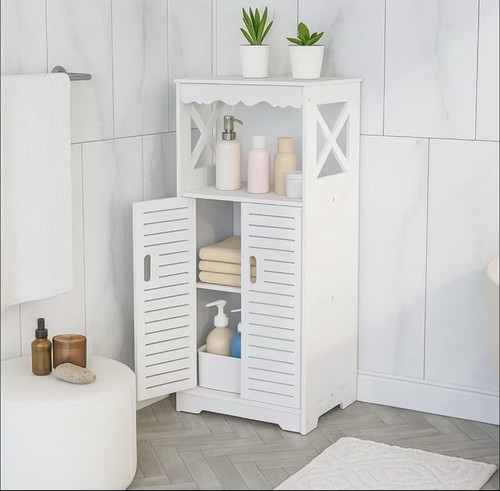 White bathroom floor cabinet - white,