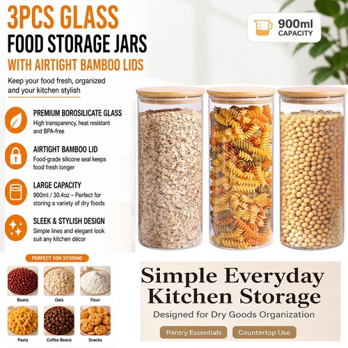 3pcs glass food storage - 3pcs, jars