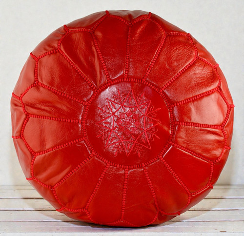 Moroccan red leather pouffe - moroccan,