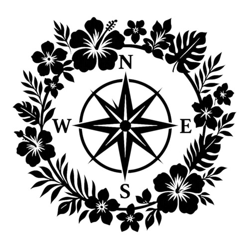 Flower compass vinyl decal - flower,