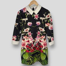 TED BAKER Womens Black Elegant Floral Youma Collared Dress (no size tag)