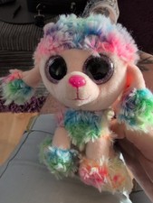 Retired Ty Beanie Boo Rainbow The Poodle With TY tag On 6in High.