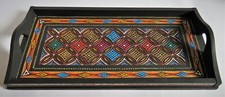 Hand Painted/ Carved Wooden Drinks / Snacks Tray Bohemian Design Rectangular