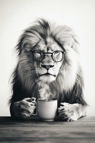 Lion drinking coffee kitchen - coffee,