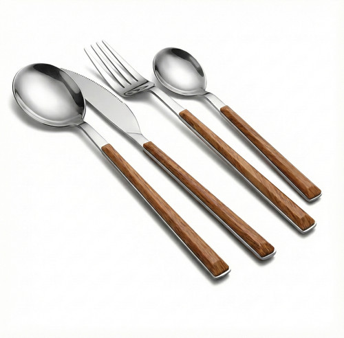 Luxury wooden look cutlery set - cutlery,