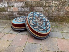Pair Of Antique Victorian Foot Stools Ebonised With Red Velvet Blue Beadwork