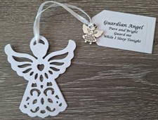 Guardian Angel - Die Cut Angel, Silver Guardian Angel Charm & Ribboned Label
