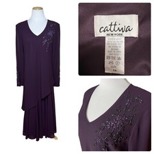 Cattiva New York Purple Beaded Evening Dress Mother of the Bride Sz 14 V Neck
