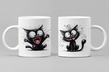 Funny Mugs x 2 Funny Crazy Cat Theme 11oz White Ceramic Printed Coffee Mug Gift