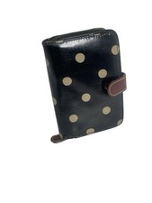 Cath Kidston London Wallet Black Polka Dot Leather Trim Snap Zipper Pockets