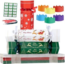 30 Pack DIY Christmas Crackers – Make Your Own with Hats, Riddles & Ribbon