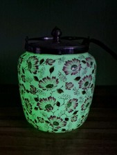 Antique Hand Painted Enamel Uranium UV Reactive Glass Biscuit Barrel