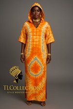 Adire Silk |Full Length African| Kampala Hoodie Dress - Various Sizes. New M / L