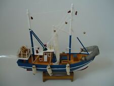 Blue White Crab Boat Trawler Wooden Model With Fishing Nets fenders Lobster Pot