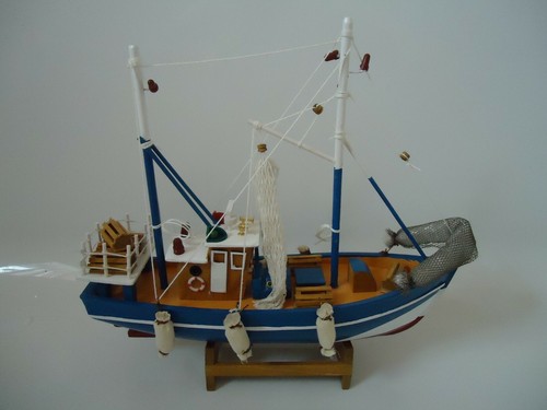 Blue white crab boat trawler - white,