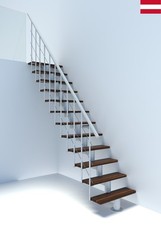 Indoor Straight Staircase Kit Central Stringer Cable Railing Wood Step Wide 2.6'