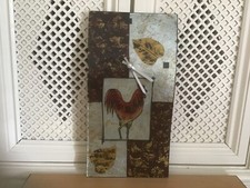 Rectangular glass brown/gold with cockerel /leaf design wall clock 14.5 inches 