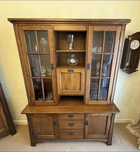 Solid oak glazed sideboard - solid,