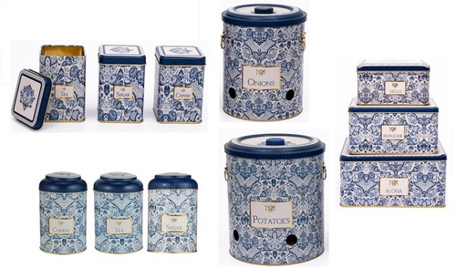 Blue floral canisters - blue,