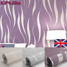 9.5m 3D Embossed Wave Wallpaper Silver Nonwoven Home Living Room Wall Cover UK