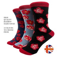 Red Poppy Flower Bamboo Socks Soft Warm Women Ladies Gift Floral Best Quality