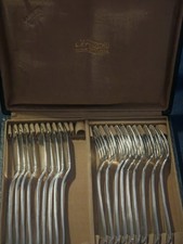 Vintage Christofle France Fish Set 9 Slices +9 Forks 'America' Silver Plated VGC