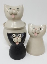 Danish MCM Studio Pottery CAT Salt And Pepper And Honey/Sugar Pot Set