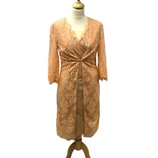Linea Raffaelli Coral Lace Dress w Matching Lace ‘Coat’ UK Size 10           W10