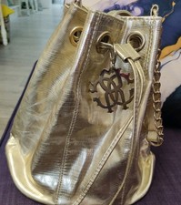 Roberto Cavalli Perfume Designer Gold Look Handbag with Gold Tone Shoulder Strap