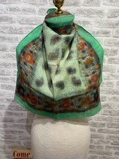 Vintage small felted wool? loose weave scarf green mix square S2011