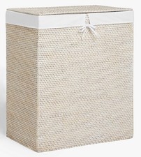 John Lewis & Partners White Rattan 2 Section Laundry Basket {Damaged) B+
