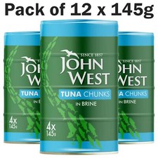 John West Tuna Chunks in Brine Tins 100% Traceable Fish Cans UK Pack 12 x 145g