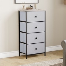 SALE 4 Drawer Fabric Drawer Chest, Beige & Grey Wood (water damaged)