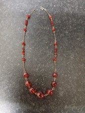 Vintage Art Deco Red Glass Bead Rolled Gold Wire Necklace 17inch Long