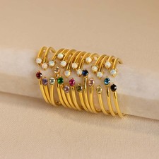 Birthstone Rings Crystal Gemstone 12 Months 18K Gold Plated Women Open Rings