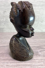 Vintage small  African Hand Carved ebony Wooden Tribal Woman bust