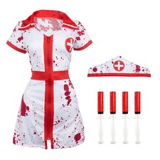 BLOODY NURSE COSTUME WITH SYRINGE SHOTS HALLOWEEN FANCY DRESS WOMENS LADIES LOT