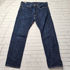 Levi's Men's 502 Taper Jeans 34W 30L Onewash Blue Denim Zip Broken Repair