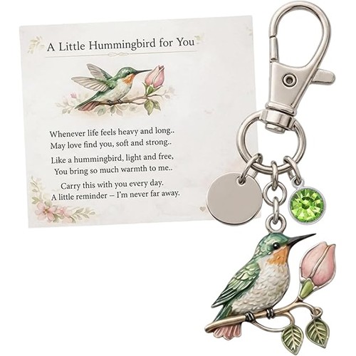 Hummingbird keychain with card - with,