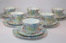 6 Vintage Shelley Melody Gilded Trios Cups Saucers Side Plates  c1960s Excellent